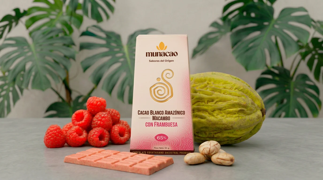 Chocolate Blanco Amazónico Macambo con Frambuesa (65%)